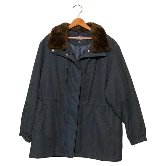Mackintosh New England Blue Coat with Faux Fur Collar Women's XL - Picture 1 of 10